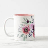 Watercolor burgundy pink flowers Two-Tone coffee mug (Left)
