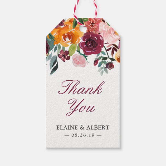 Watercolor Burgundy Pink Wedding Thank You Gift Gift Tags