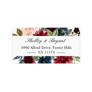 Watercolor Burgundy Red Blush Blue Floral Label