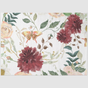 Watercolor Burgundy Red Floral butterfly Decoupage Tissue Paper