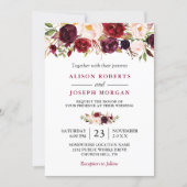 Watercolor Burgundy Red Floral Rustic Boho Wedding Invitation (Front)