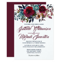 Watercolor Burgundy Red Floral Wedding Invitations