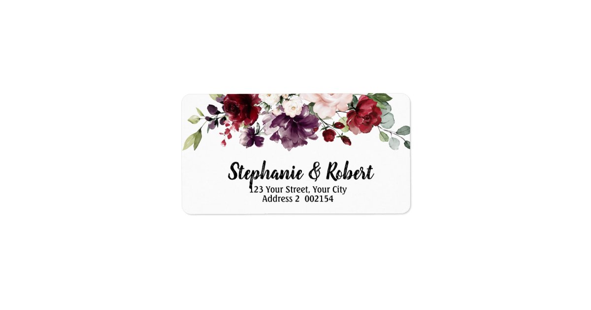 Watercolor Burgundy Red Navy Floral Address label | Zazzle