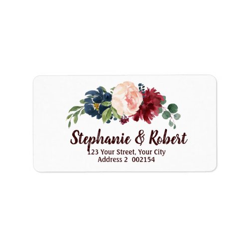 Watercolor Burgundy Red Navy Floral Address label