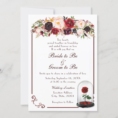Watercolor Burgundy Red Rose Wedding Invitation