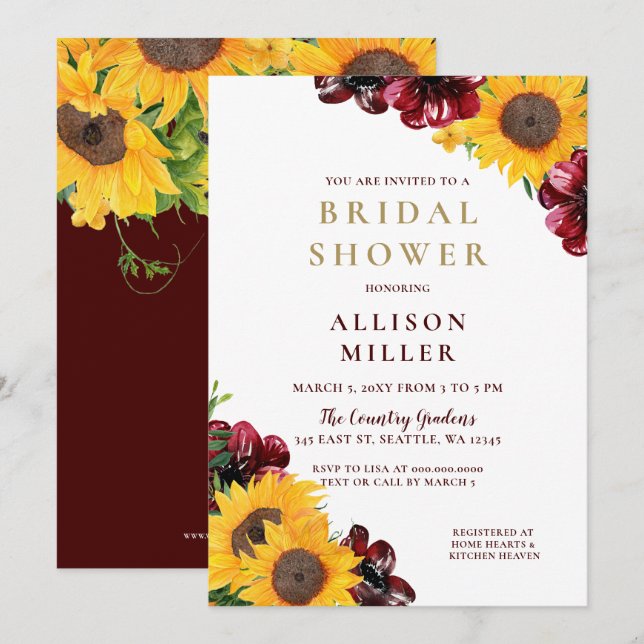 Watercolor Burgundy Rustic Bridal Shower Invitation (Front/Back)