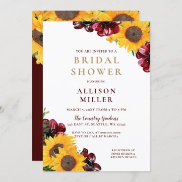 Watercolor Burgundy Rustic Bridal Shower Invitation