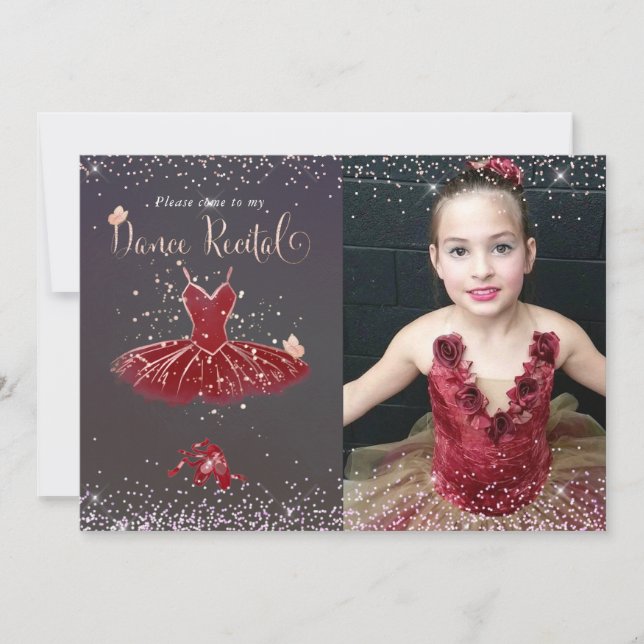 Watercolor Burgundy Tutu Dance Recital Invitation (Front)