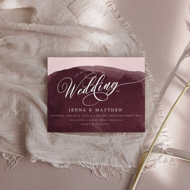 Watercolor Burgundy Wash Modern Wedding Invitation (Creator Uploaded)