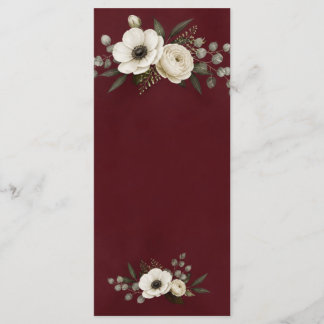 Watercolor Burgundy Wedding Menu Card