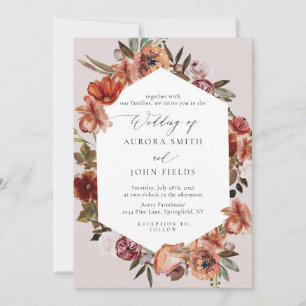 Watercolor Burnt Orange Florals Wedding Invitation