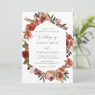 Watercolor Burnt Orange Florals Wedding Invitation