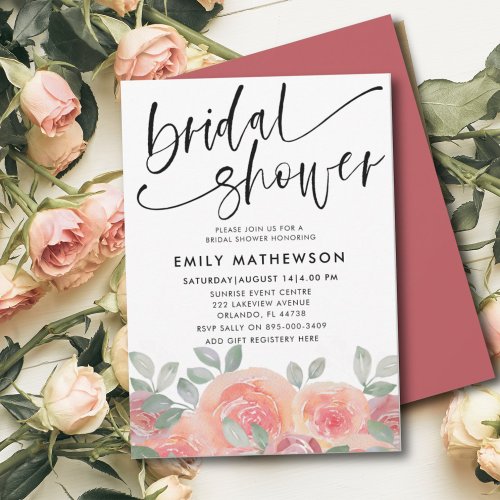 Watercolor Burnt Orange Roses Bridal Shower Invitation
