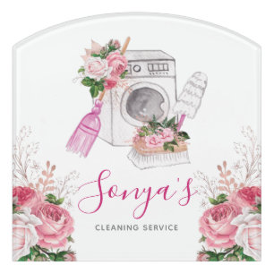 Watercolor Business Cleaning Service Pink Door Sign