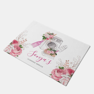 Watercolor Business Cleaning Service Pink Doormat