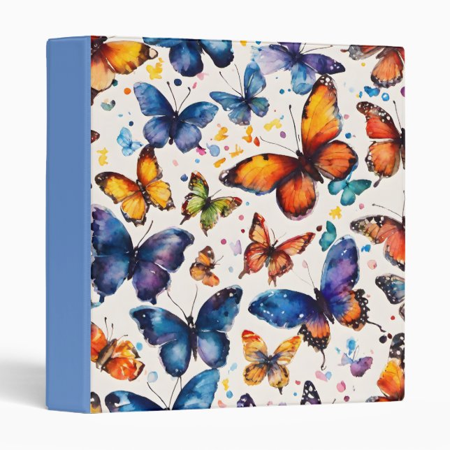 Watercolor Butterflies  3 Ring Binder (Front/Spine)