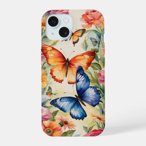 Watercolor butterflies and flowers iPhone 15 case