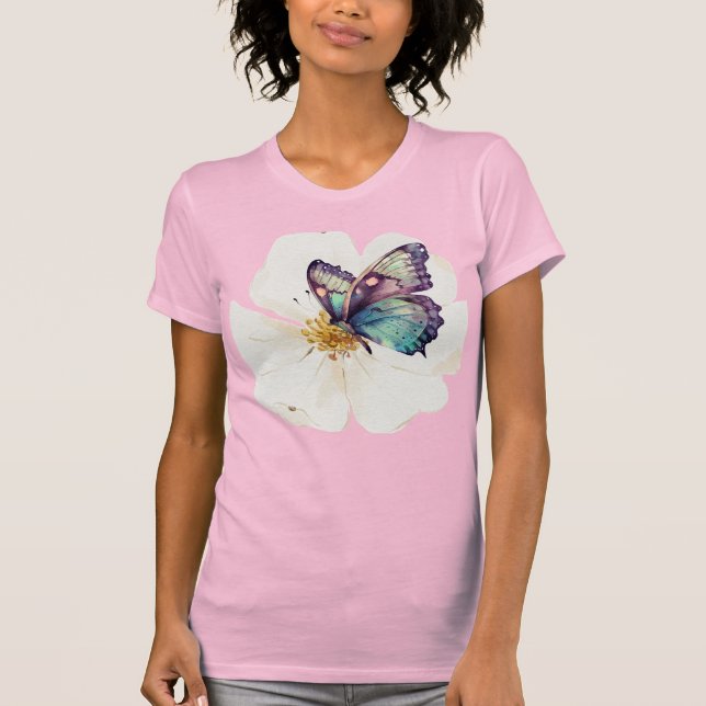 Watercolor Butterflies and Flowers T-Shirt (Front)
