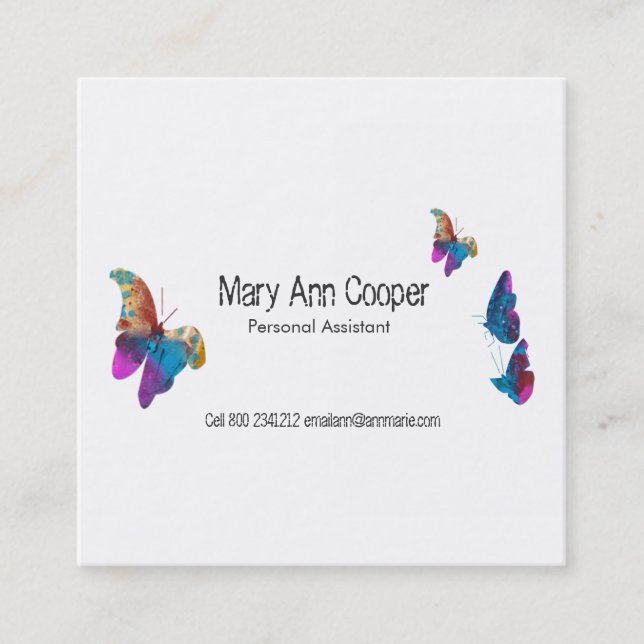 Watercolor Butterflies Animal Wildlife Colorful Square Business Card (Front)
