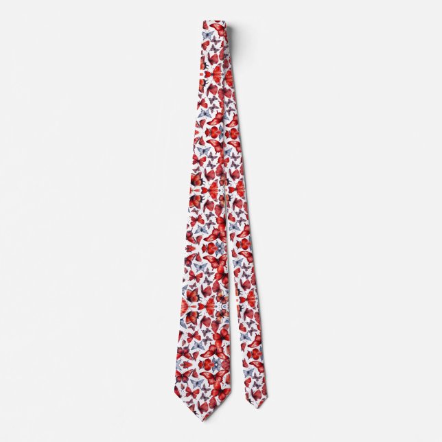 Watercolor butterflies art  neck tie (Front)