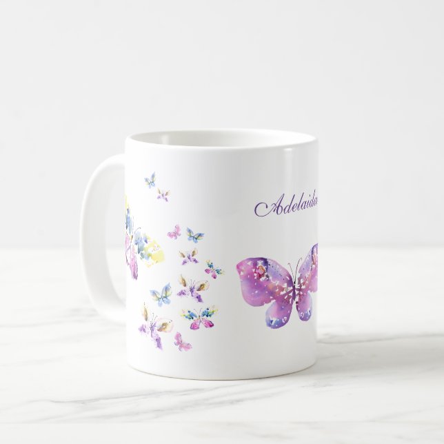 Watercolor butterflies art with Your name Coffee Mug (Front Left)