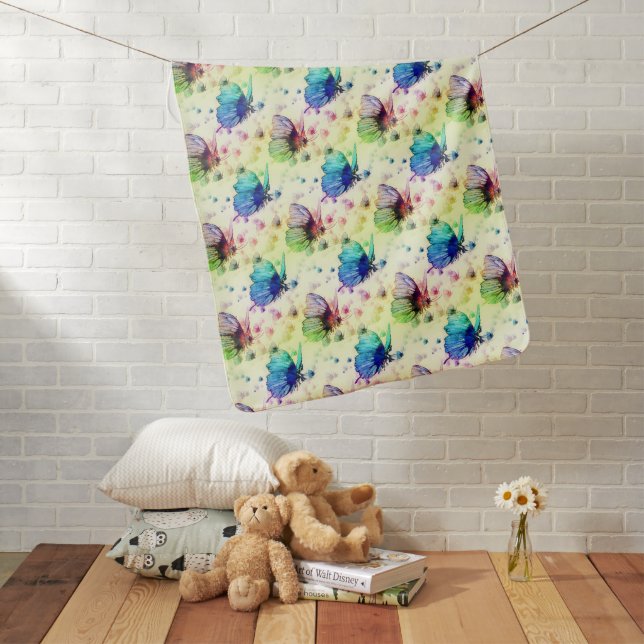 Watercolor Butterflies Baby Blanket (In Situ)