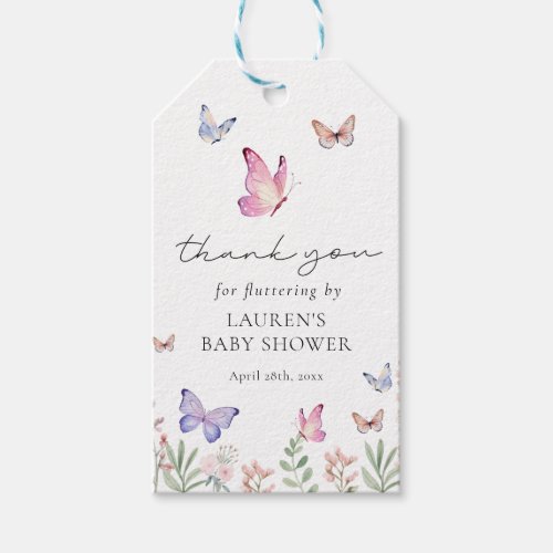 Watercolor Butterflies Baby Shower Favor Gift Tags