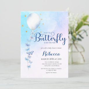 Watercolor Butterflies Balloon Baby Shower Invitation