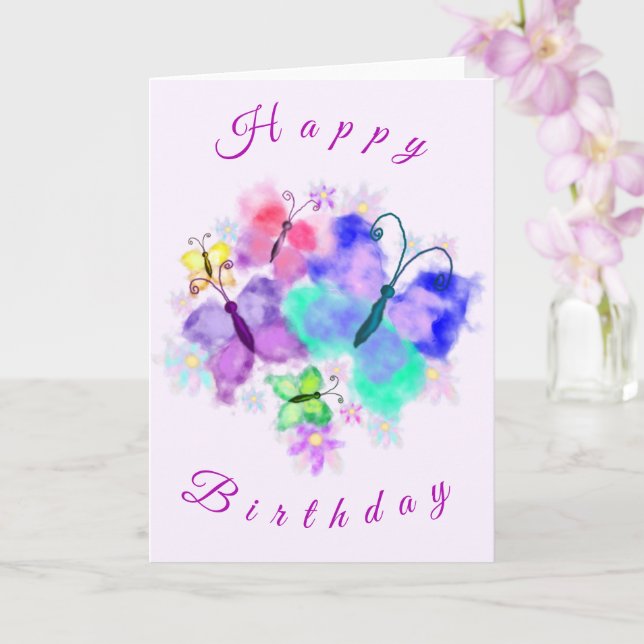 Watercolor Butterflies Birthday Card (Orchid)