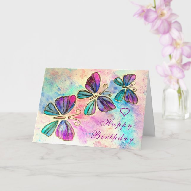 Watercolor Butterflies Birthday Card (Orchid)