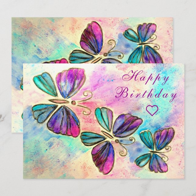 Watercolor Butterflies Birthday Card (Front/Back)