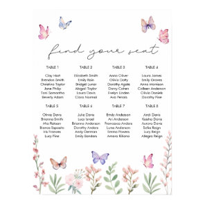 Watercolor Butterflies Bridal Shower Seating Chart