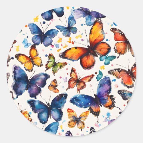 Watercolor Butterflies  Classic Round Sticker