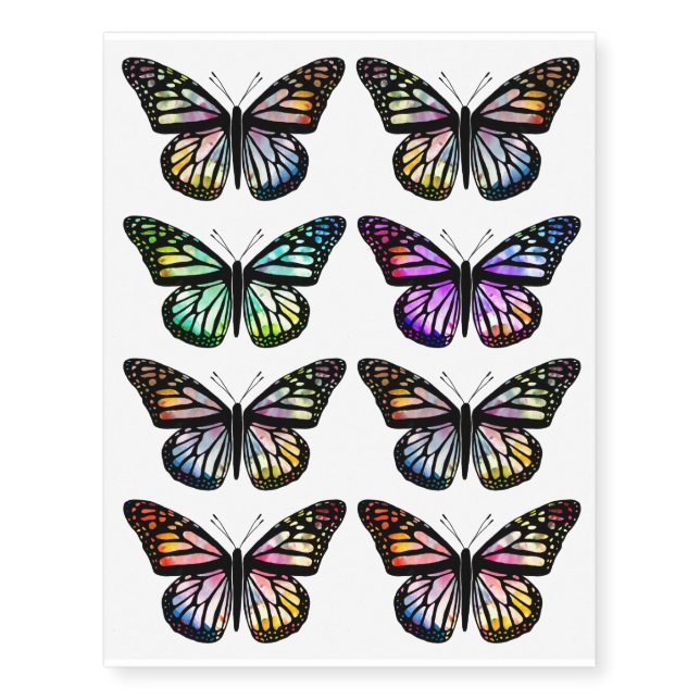 Watercolor Butterflies Colorful and Beautiful Temporary Tattoos (Front)