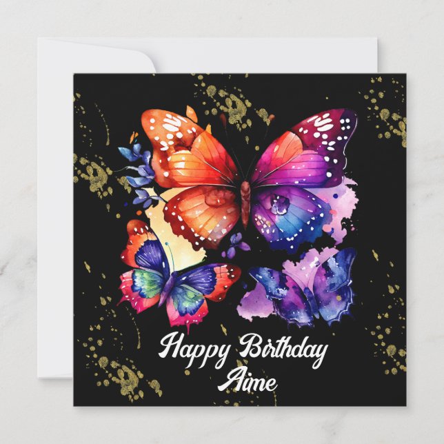 Watercolor Butterflies Colorful Faux Gold Name (Front)