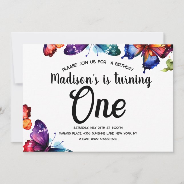 Watercolor Butterflies  Colorful Garden Birthday Invitation (Front)