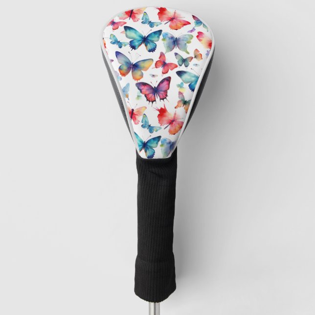 Watercolor Butterflies Colorful Pattern Golf Head Cover (Front)