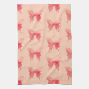 Watercolor Butterflies - Coral and Peach Kitchen Towel