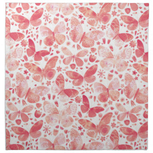 Watercolor Butterflies Coral Pink Painting Cloth Napkin