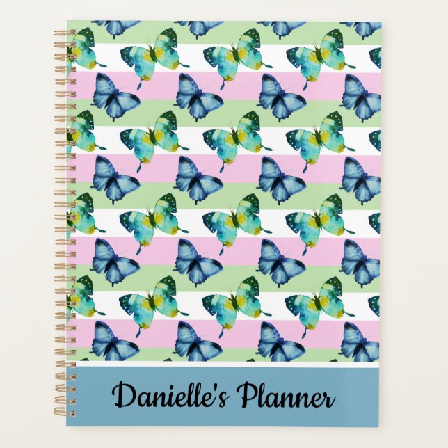 Watercolor Butterflies Custom Name Planner (Front)