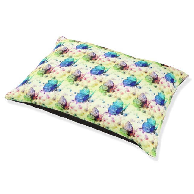 Watercolor Butterflies Dog Bed (Angled)
