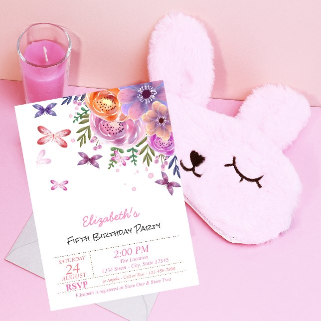 Watercolor Butterflies Floral Birthday  Invitation (Creator Uploaded)