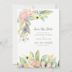 Watercolor Butterflies Floral Elegant Sage Green Save The Date