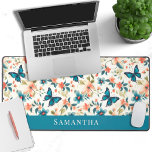 Watercolor butterflies floral modern desk mat<br><div class="desc">This exquisite desk mat features a captivating watercolor illustration of delicate meadow flowers and lovely butterflies. This elegant keyboard pad adds a sophisticated touch of natural beauty to your workspace and is customizable with your name to create a unique and classy desk decor</div>