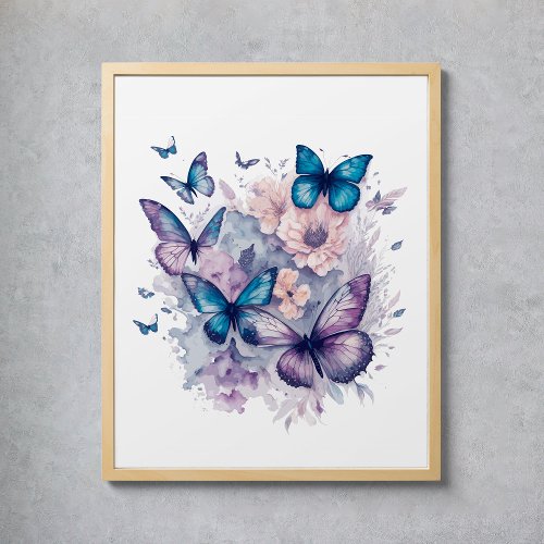 Watercolor Butterflies Floral Mystical Magical Poster