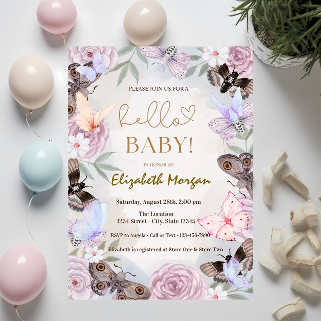 Watercolor Butterflies Flowers Dots Baby Shower   Invitation (Creator Uploaded)
