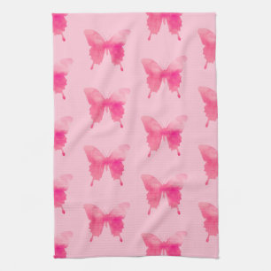 Watercolor Butterflies - Fuchsia and Pink Kitchen Towel