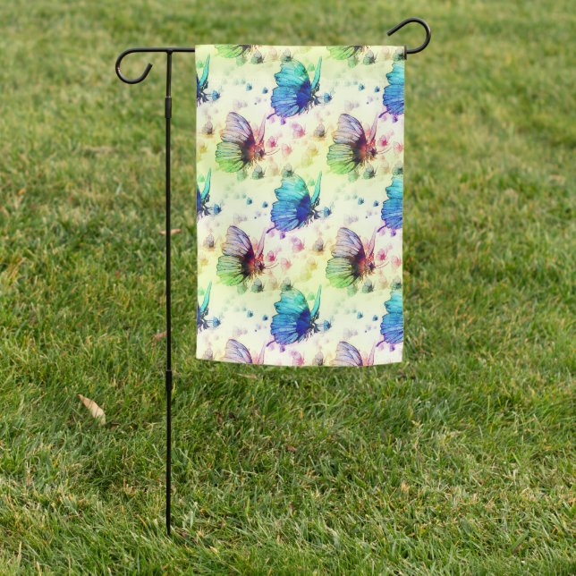 Watercolor Butterflies Garden Flag (In SItu)