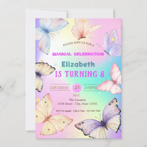 Watercolor Butterflies Holographic Birthday Invitation