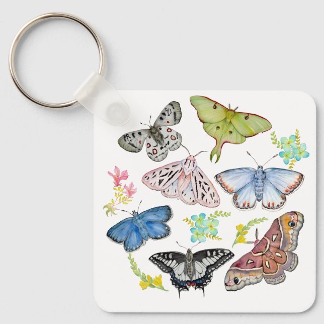 Watercolor Butterflies in Flight Keychain (Front)